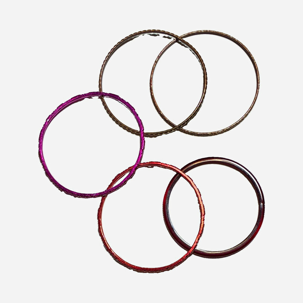 Stackable Bangle Bracelet Set of 5 Multicolor Mixed Metal Round No Clasp